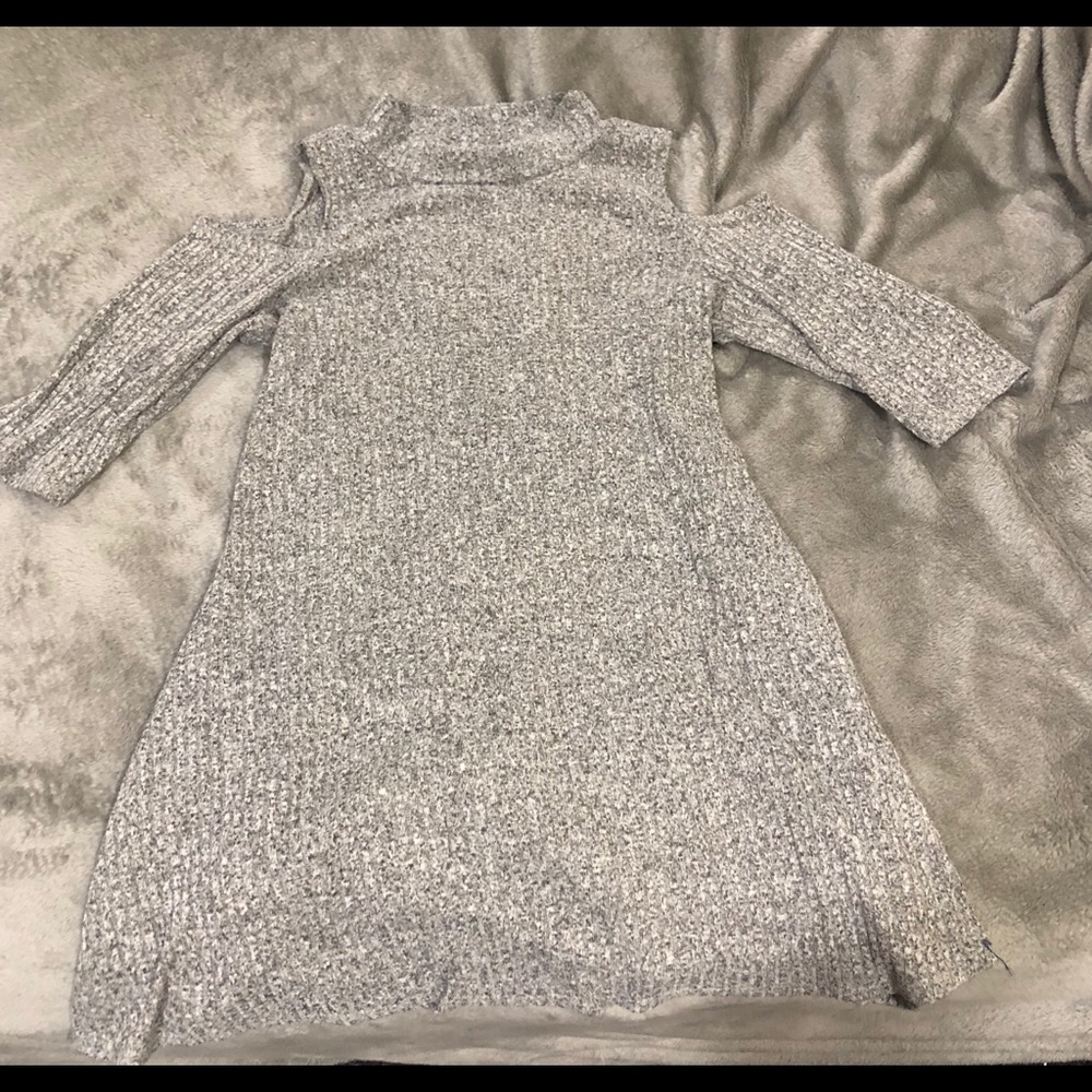 Grey Sweater Dress with Cold Shoulder